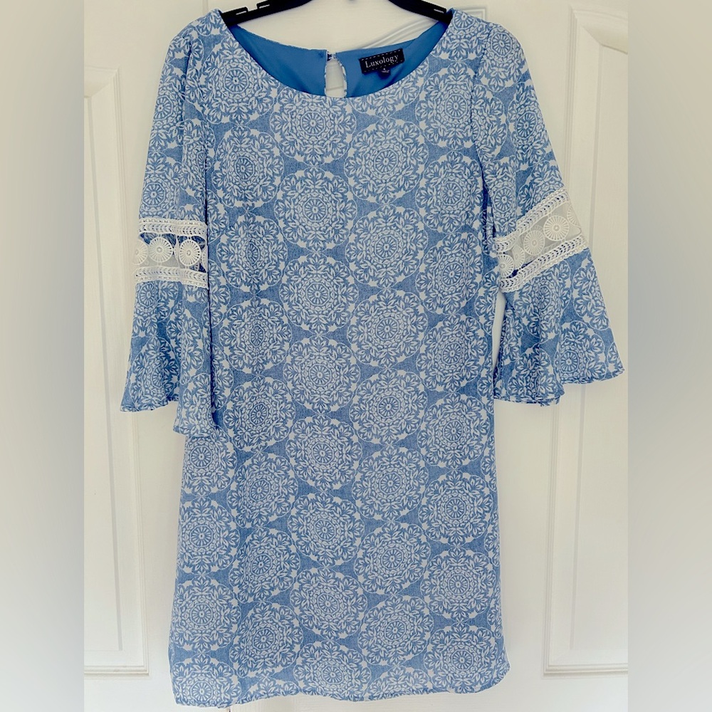 Light blue and white dress